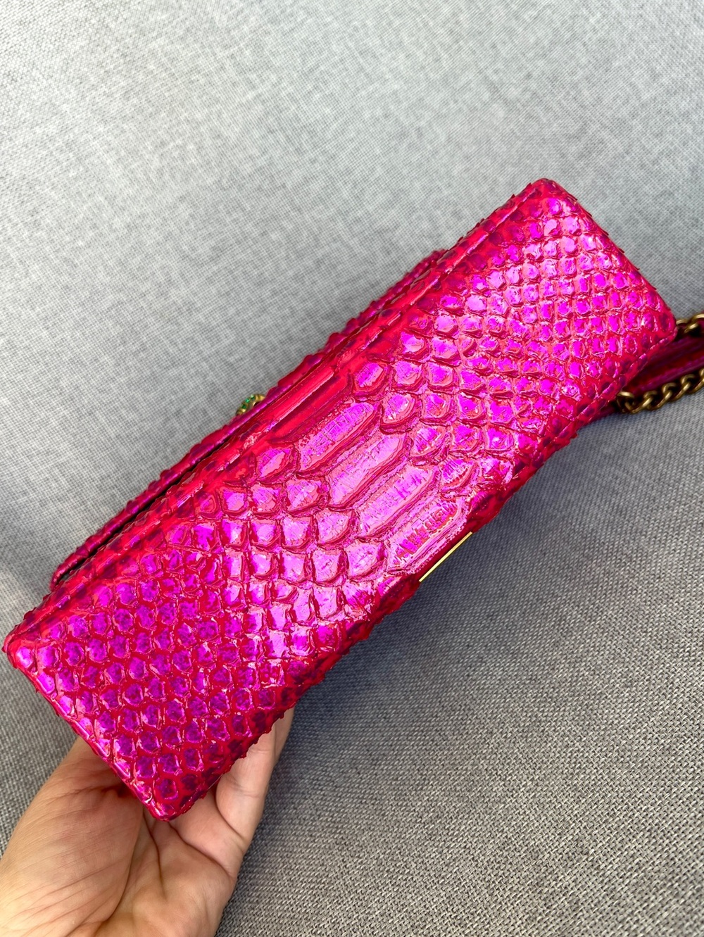 Kurt Geiger Kensington patent 3D snake skin metallic effect Medium crossbody bag - Picture 10 of 17